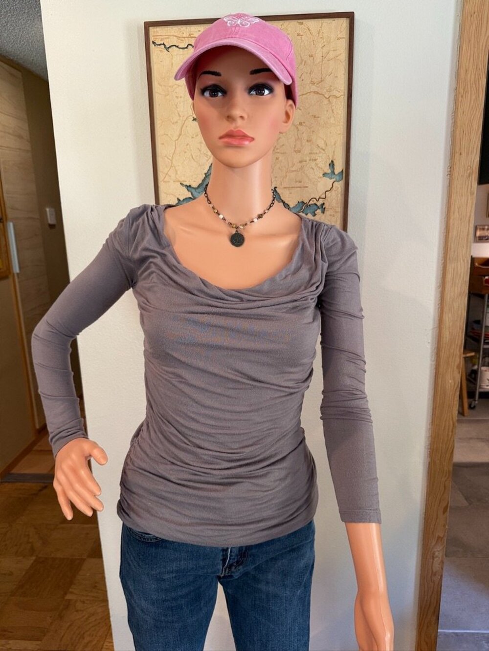 🤎 INC International Concepts Cowl Neck Ruched Top |Taupe|Long Sleeve|Size XS